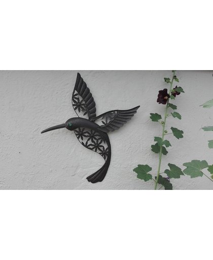 Tuindecoratie - wanddecoratie - metaal - ijsvogel - donker bruin - 62 x 69 cm