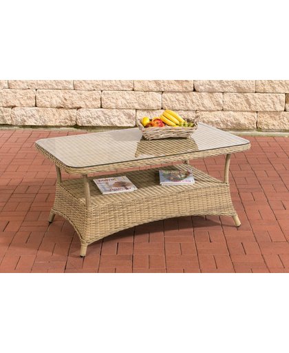 Clp Design outdoor lounge tafel PANDORA, hoogte 60 cm, 5 mm rotan vlechtwerk, ALU frame, met opbergruimte, glazen tafelblad - natura 130 x 80 cm