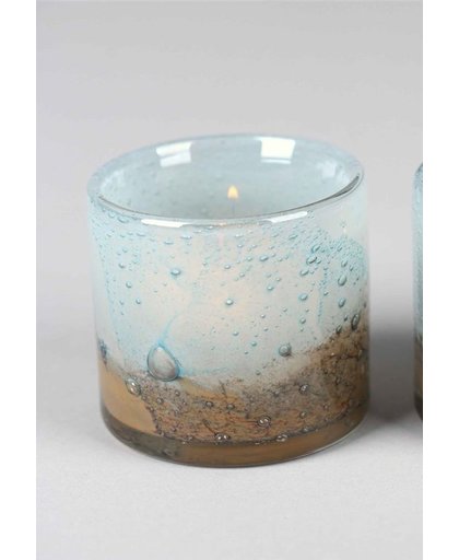 Rasteli - Glas - Glazentheelicht - IJsblauw- Bruin gemeleerd - Soft glint moon grey - - Ø8,5xH8cm