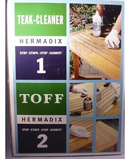 HERMADIX Teak- en hardhout reiniger en onderhoud, Incl. spons / kwast / handschoenen, Aanbieding!!!
