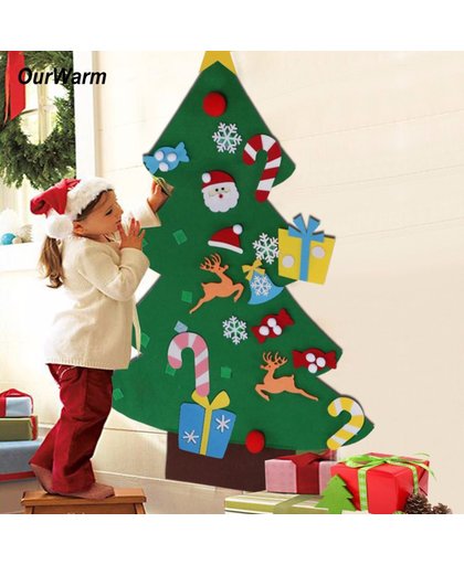 Vilten Kerstboom - Ophangbaar aan Muur of Deur - Kerstmis - Inclusief Klittenband Kerst Ornamenten - Kerstversiering