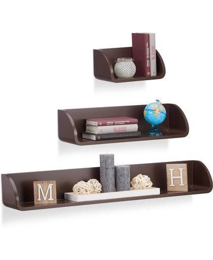 relaxdays wandplank set van 3 stuks - modern - wandboard - boekenplank - design - wandbox bruin