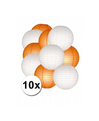 Lampionnen pakket oranje en wit 10x