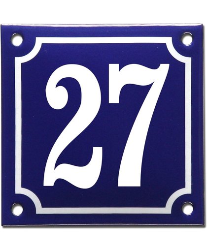 Emaille huisnummer blauw/wit nr. 27
