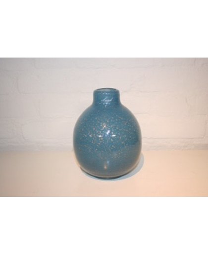 Henry Dean - Vaas - Decoratie vaas - Glas - Mond geblazen glas – Rond – Blauw - Goud kleurig - Diameter boven 5 cm ,"buik"14.5 cm, hoog 19 cm