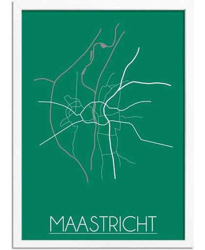 Plattegrond Maastricht Stadskaart poster DesignClaud - Groen - A3 + Fotolijst wit