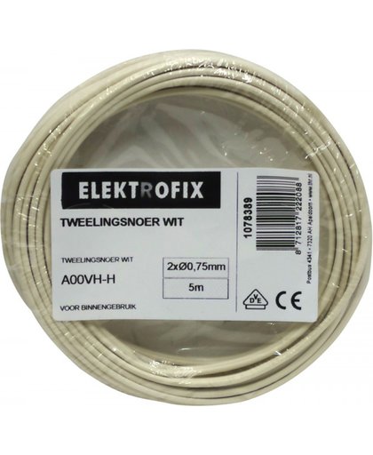 Elektrofix tweelingsnoer 2 x 0,75 mm wit 5 m