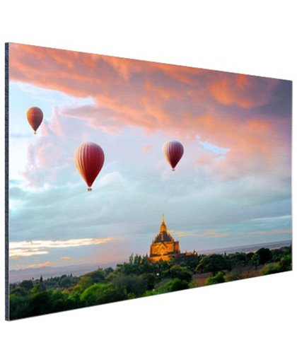 Luchtballonnen in Bagan Azie  Aluminium 90x60 cm - Foto print op Aluminium (metaal wanddecoratie)