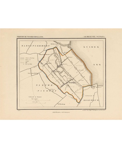 Historische kaart, plattegrond van gemeente Winkel in Noord Holland uit 1867 door Kuyper van Kaartcadeau.com