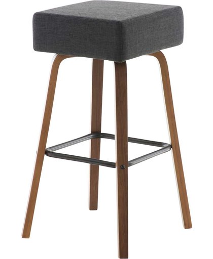Clp Barkruk LUCA - barstoel met houten onderstel, dik zitkussen en voetsteun, leuningvrij, stof - donkergrijs - onderstel walnoot