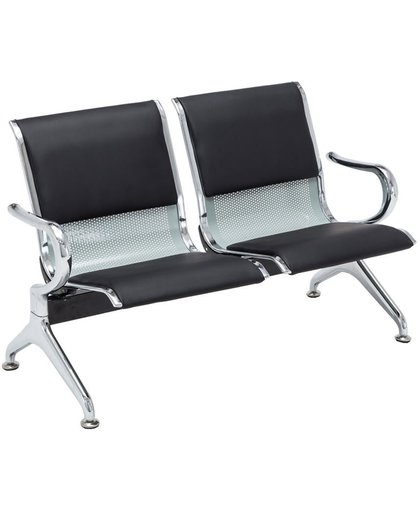 Clp Wachtbank AIRPORT - metalen zitbank voor 2, 3 of 4 zitplaatsen, luchthaven stijl, belastbaar tot 800 kg, kunstleer - zitting kunstleer zwart / zilver 110 x 50 cm (2er)