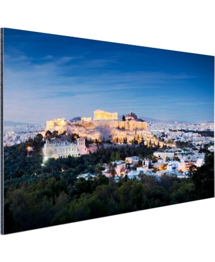 Verlichte Akropolis Aluminium 90x60 cm - Foto print op Aluminium (metaal wanddecoratie)