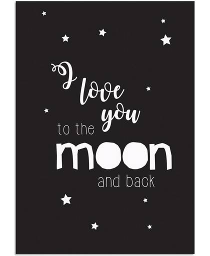 Kinderkamer Poster I love you to the moon and back DesignClaud - Zwart Wit - A2 poster
