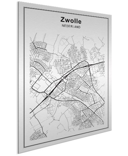Stadskaart Zwolle Aluminium wit 90x120 cm