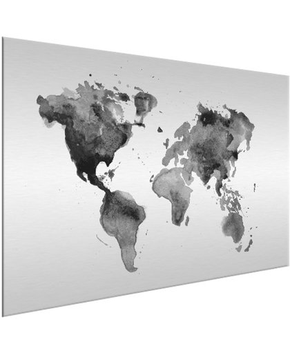 Wereldkaart aquarel zwart wit Aluminium 150x100 cm