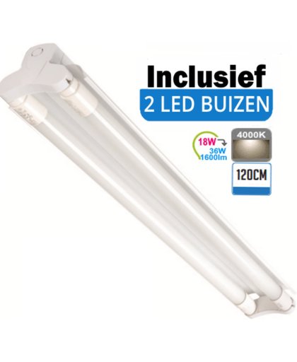 LED Buis  armatuur met Trog 120cm - Dubbel | Inclusief  LED Buizen  - 4000K- Koel Wit