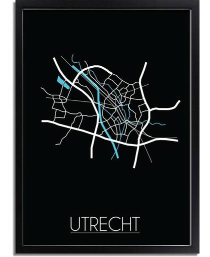 Plattegrond Utrecht Stadskaart poster DesignClaud - Zwart - A2 + fotolijst zwart