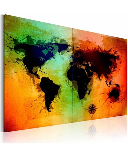 Schilderij - Inktvlekken Wereldkaart