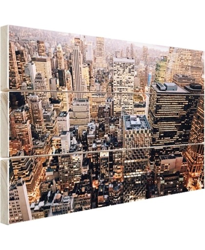 Verlicht Manhattan vanaf boven Hout 160x120 cm - Foto print op Hout (Wanddecoratie)