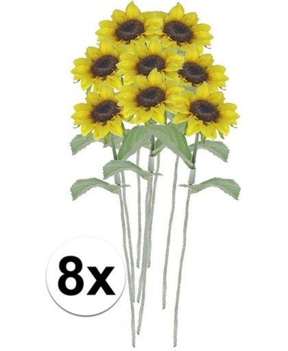 8 x Gele zonnebloem steelbloem 38 cm - Kunstbloemen