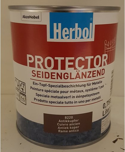 Herbol Protector - Metaalverf - Grondverf en aflak in één EPS - Zijdeglans - 8220 Antiek Koper - 0,75l