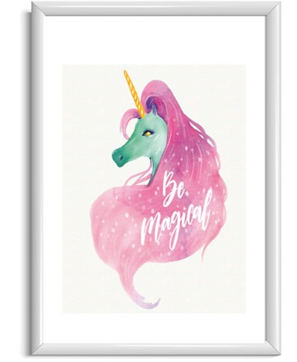 Unicorn poster roze - Eenhoorn kinderkamer poster - Tienerkamer poster - A4