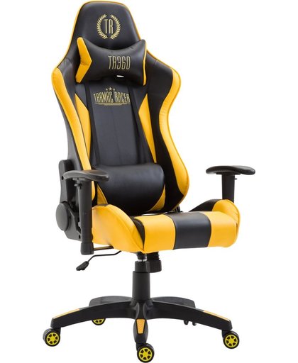 Clp Racing bureaustoel BOAVISTA , Gaming stoel, max. laadvermogen tot 136 kg, met / zonder voetensteun, directiestoel met kantelmechanisme, in hoogte verstelbaar,bekleding van kunstleer - zwart/geel, zonder voetsteun