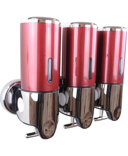 WillieJan triple zeepdispenser - rood met chroom – 3 reservoirs 400 ml –  roestvrij ABS - Muurbevestiging