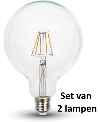 Dimbare Vintage LED lamp | ø = 125mm  L = 177mm | 2700K Warm Wit | E27 4W vervangt 30W | Set van 2 stuks
