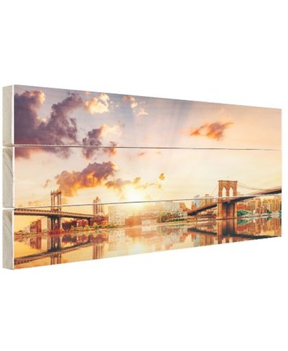 Twee bruggen New York Hout 30x20 cm - Foto print op Hout (Wanddecoratie)