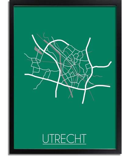 Plattegrond Utrecht Stadskaart poster DesignClaud - Groen - A3 + fotolijst zwart