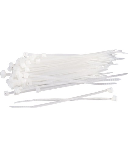 Professional Kabelbinders | Ty-raps | Tie Wraps | Cable Ties | Bundelbandjes | 3.5x200mm | Nylon | 100 Stuks | Wit