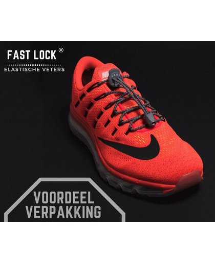 FAST LOCK VOORDEEL PACK – Elastische Schoenveters – Sportveters – Running – Hardlopen – Sport – Dames – Heren – Kinderen – Zwart – 4 stuks – 2 paar schoenen – 2 Pack