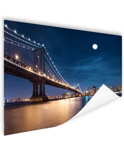 Maanlicht over de brug van Manhattan Poster 90x60 cm - Foto print op Poster (wanddecoratie)
