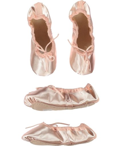 Balletschoen Tappers & Pointers satijn roze lederen zool - (22cm) Schoenmaat 35