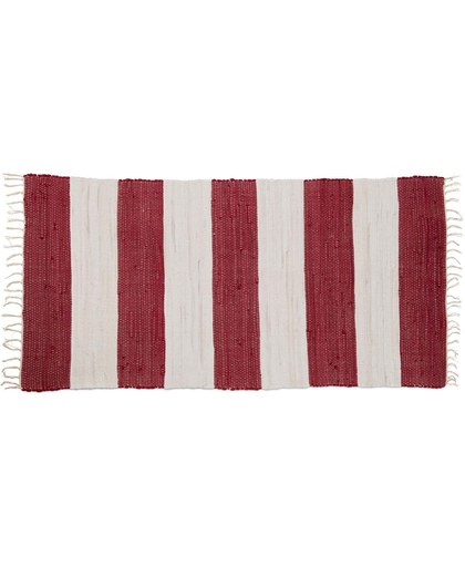 relaxdays - patchwork vloerkleed gestreept - strepen tapijt met franjes - 70x140 wit-rood