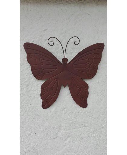 Tuindecoratie - wanddecoratie - muurdecoratie - metaal - dieren - vlinders - Set van 2 - sober - roestkleur - 37,5 x 40 cm