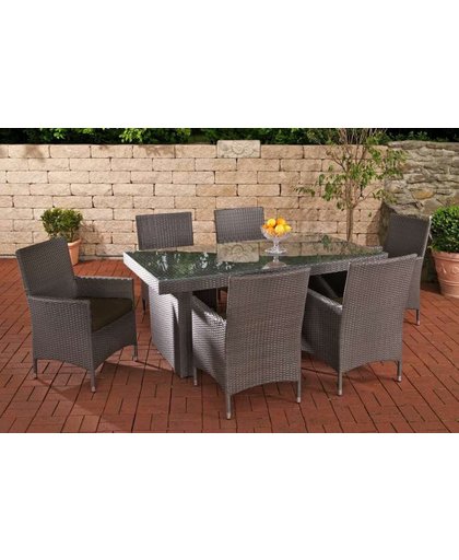 Clp Wicker Poly rotan/rattan tuinset AVIGNON,  6x stoel + tafel 180 x 90 cm - kleur wicker grijs kleur overtrek aardsbruin