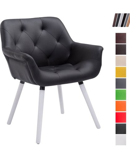 Clp Luxueuze bezoekersstoel CASSIDY club stoel, beklede eetkamerstoel met armleuning, belastbaar tot 150 kg - zwart houten onderstel kleur wit (eiken)