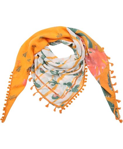 Vierkante dames sjaal Funky Cactus|Vierkante shawl|Oranje Groen|Cactusprint ananasprint