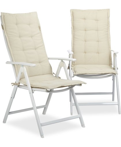 relaxdays stoelkussen set van 2 stuks - 120 x 50 cm - tuinstoelkussen - hoge rug - kussen beige