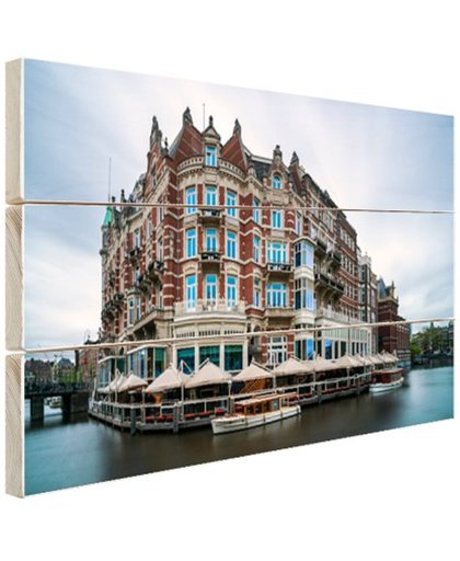 Grachtenpand aan kanaal Amsterdam Hout 30x20 cm - Foto print op Hout (Wanddecoratie)