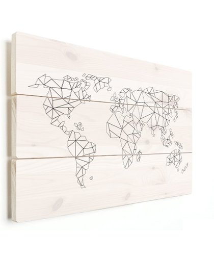 Wereldkaart geometrisch lijn vurenhout 80x60 cm