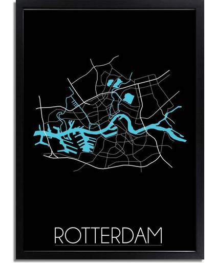 Plattegrond Rotterdam Stadskaart poster DesignClaud - Zwart - A3 + Fotolijst zwart