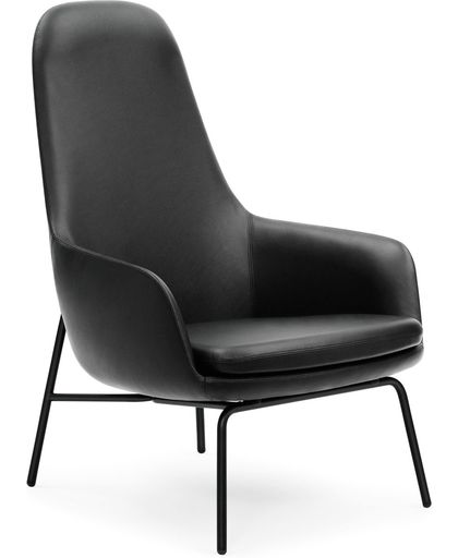 Normann Copenhagen Era Lounge Chair High loungestoel met zwart stalen onderstel Leder Tango zwart