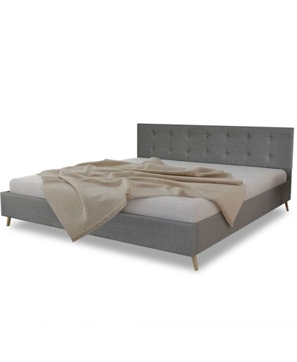 vidaXL Bed hout met lichtgrijze stof + traagschuim matras 200 x 180 cm