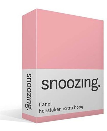 Snoozing - Flanel - Hoeslaken - Eenpersoons - Extra Hoog - 70x200 cm - Roze