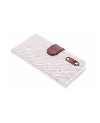 Witte linnen look tpu booktype hoes voor de microsoft lumia 535