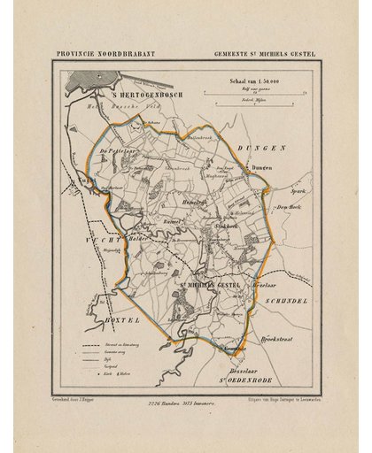 Historische kaart, plattegrond van gemeente Sint Michiels Gestel in Noord Brabant uit 1867 door Kuyper van Kaartcadeau.com