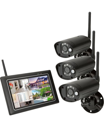 SEC24 CWL401S/3 Draadloos beveiligingscamera systeem - FHD 1080P - SD kaart opname - 7'' monitor - 3 camera's